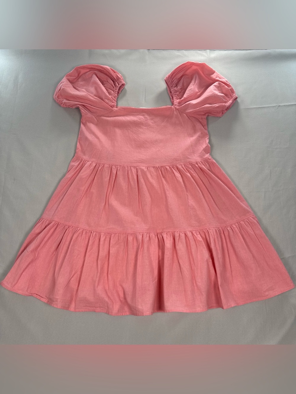 Talulah Dress Womens Small Pink Ruffle Tiered Mini Cotton Babydoll Puff Sleeves